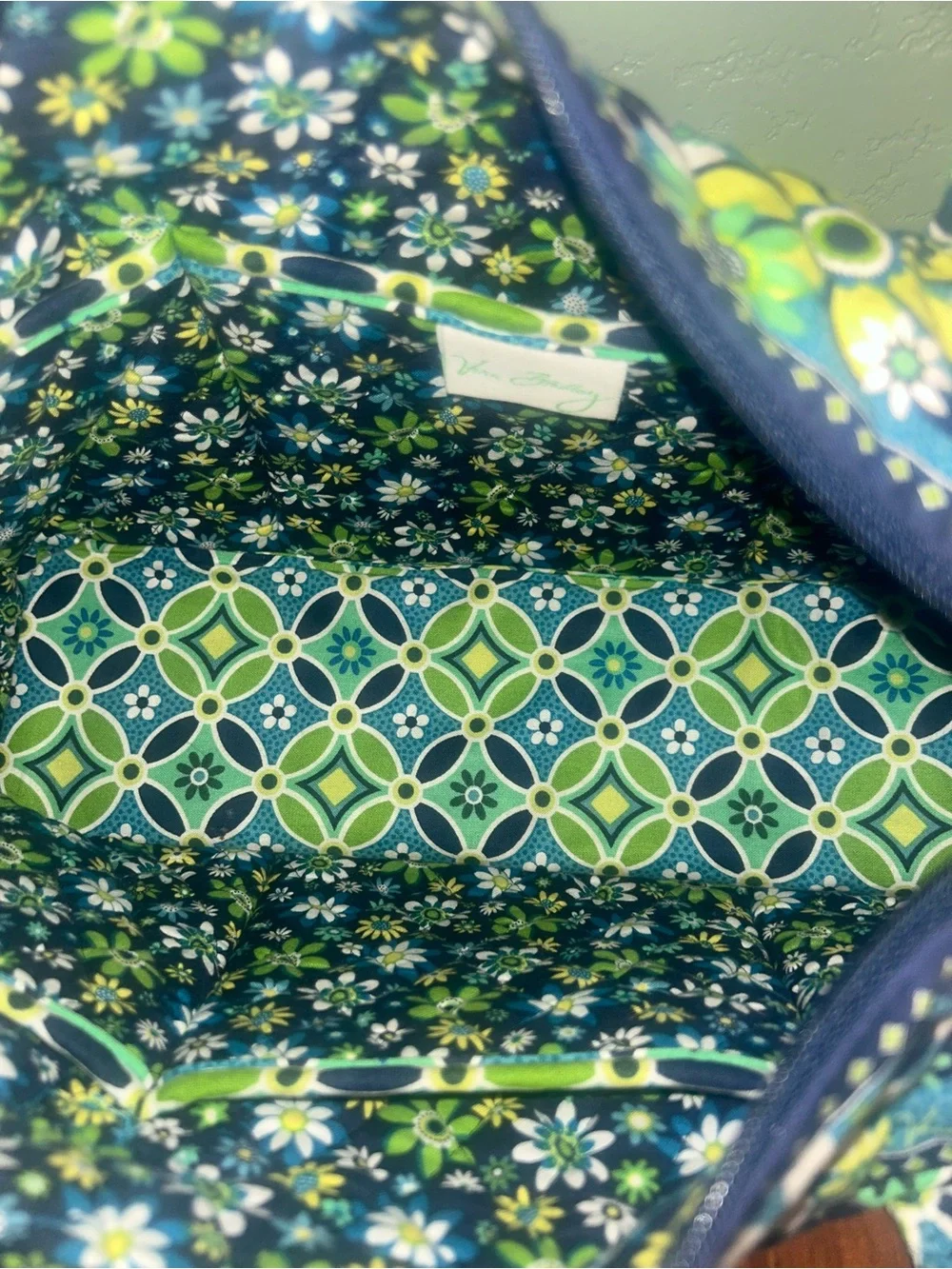 Vera Bradley Quilted Floral Pattern Tote Bag in Green and Blue